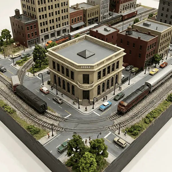 N Scale Large Corner Bank