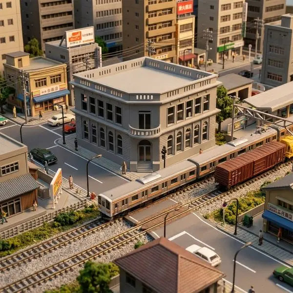 N Scale Large Corner Bank