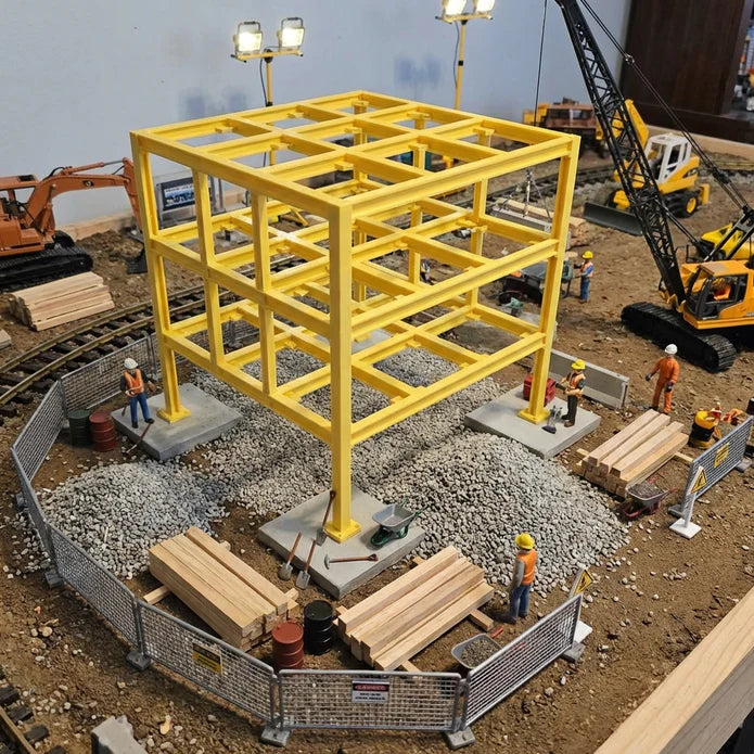 HO Scale Steel Building Under Construction